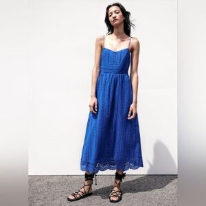 Zara embroidered blue maxi dress